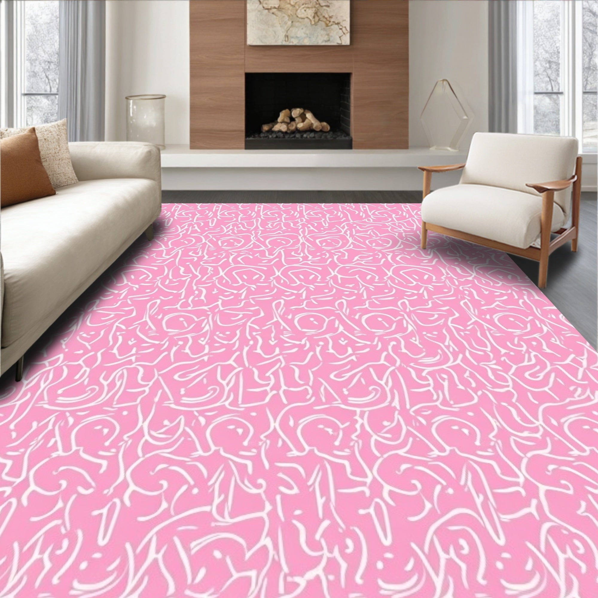 Abstract White Line Art Pattern Rug
