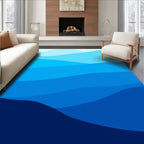 Abstract Blue Wavy Lines Design Rug