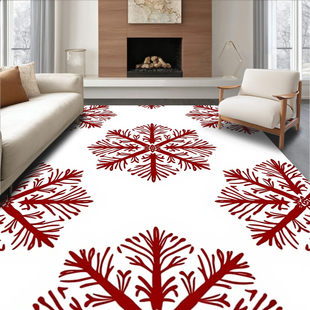Red Snowflake Patterned Rug