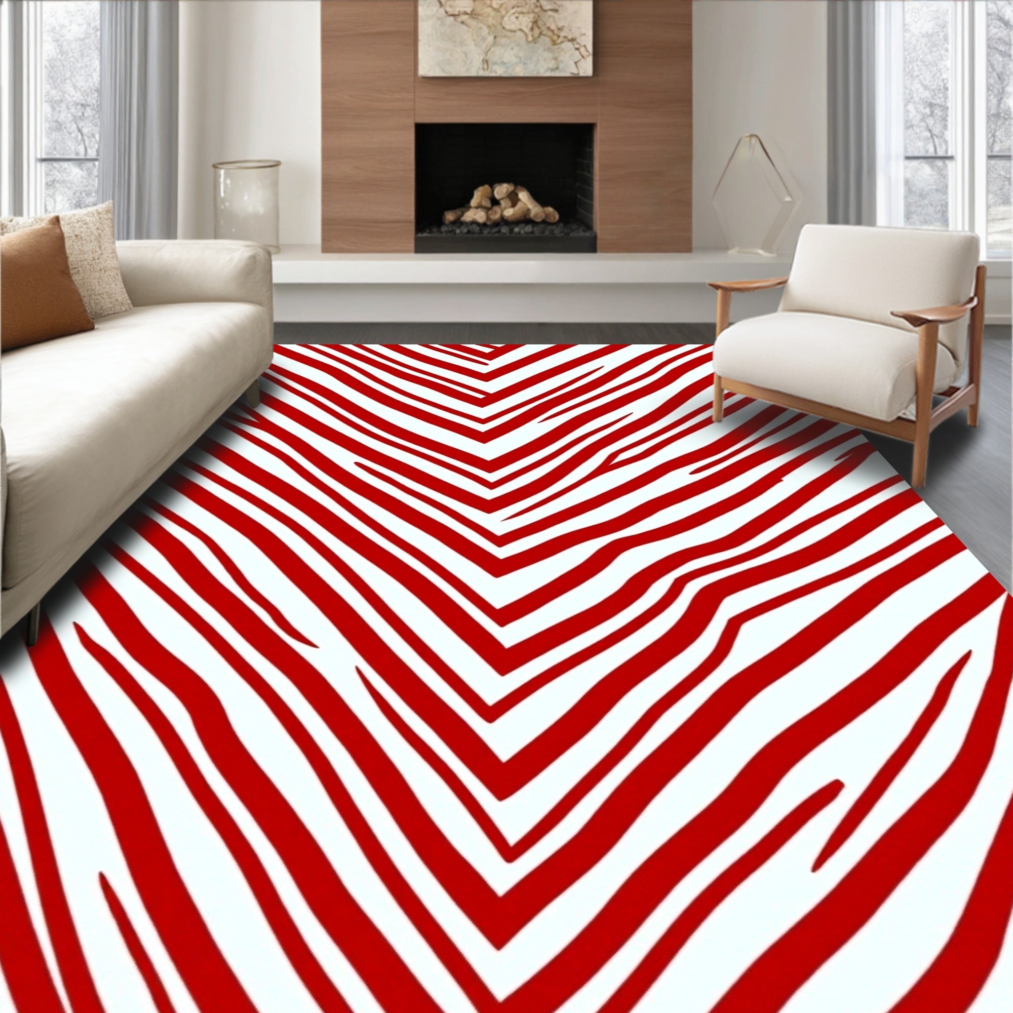 Bold Red Striped V Pattern Rug