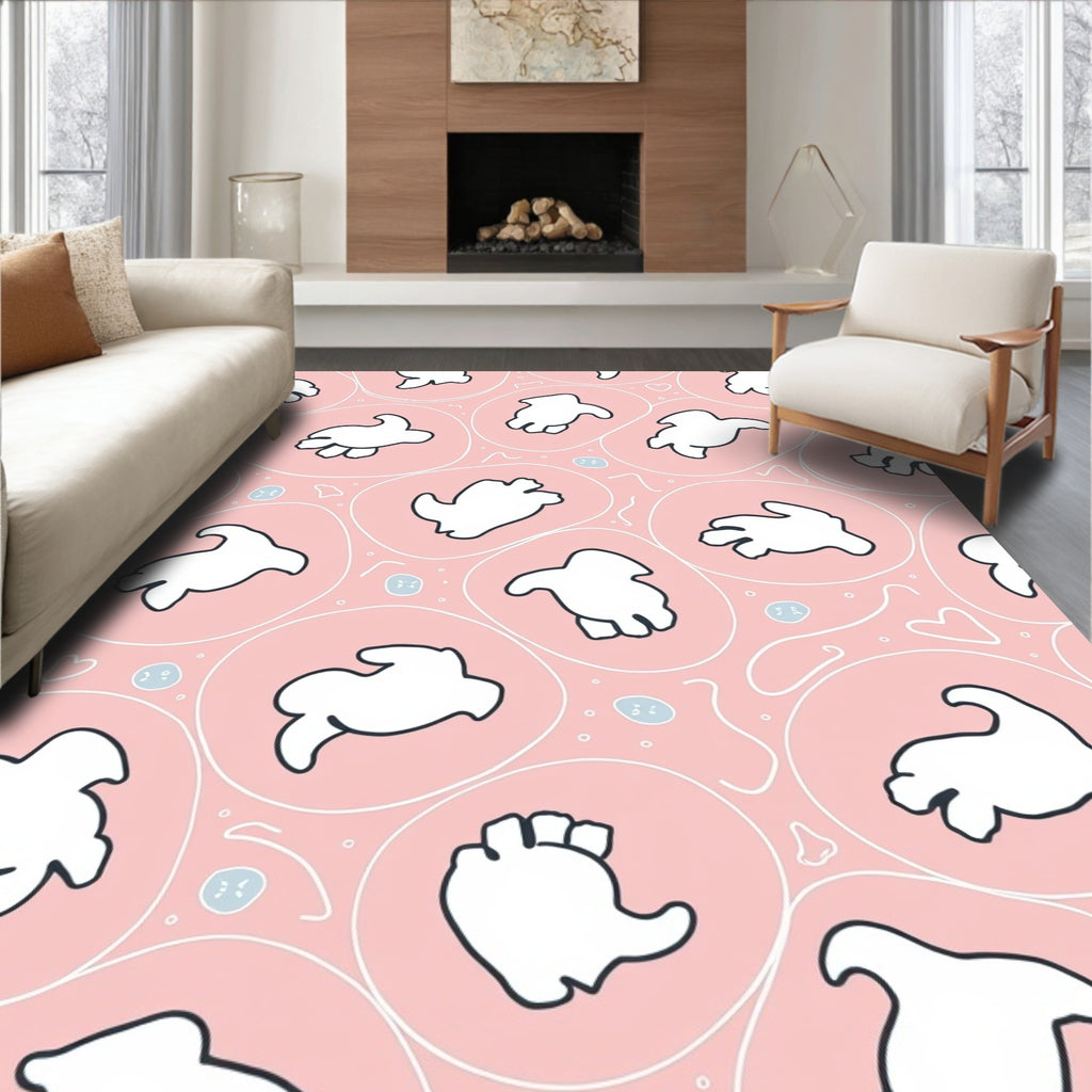 Abstract Blob Patterned Pink Rug
