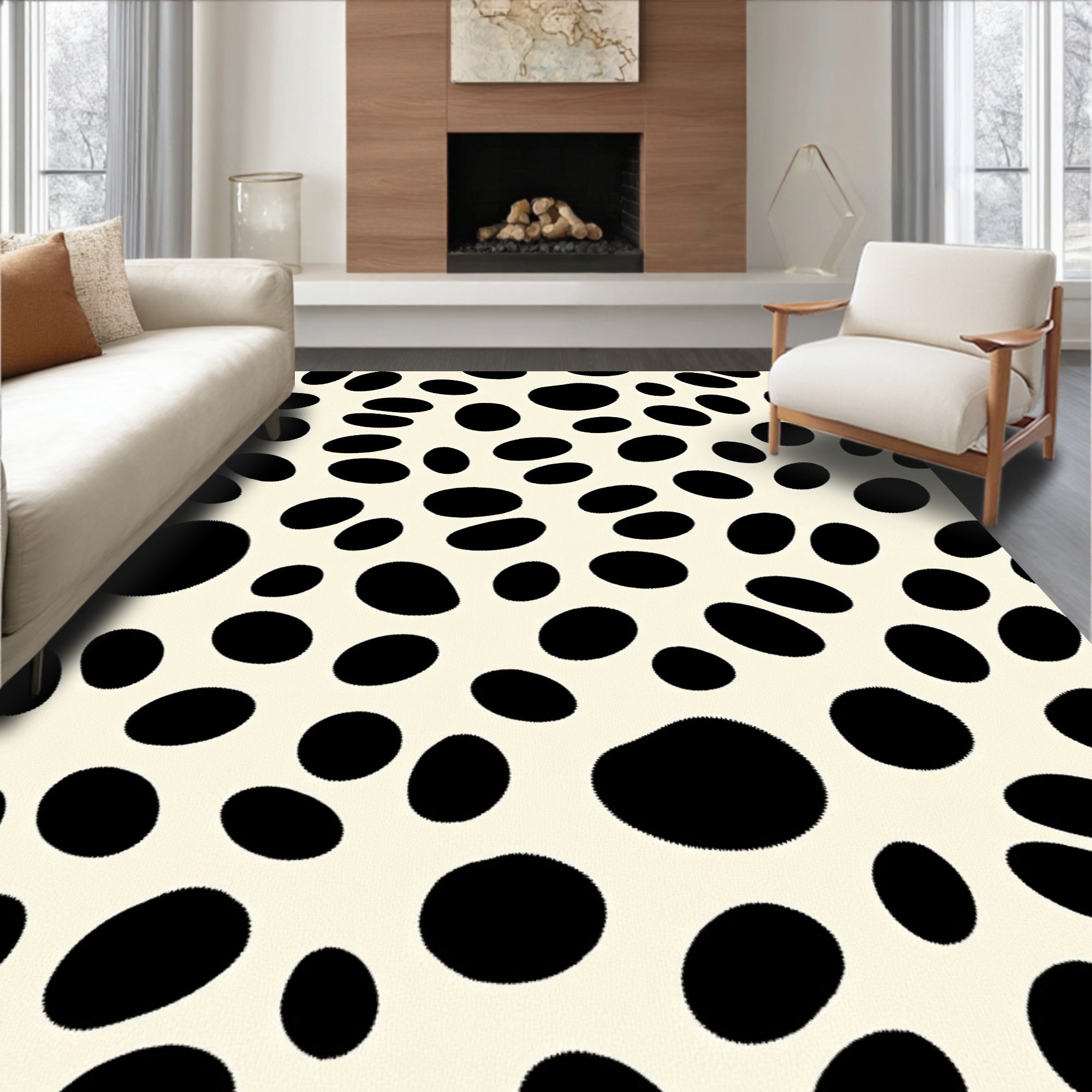 Spotted Cream Black Contemporary Rug