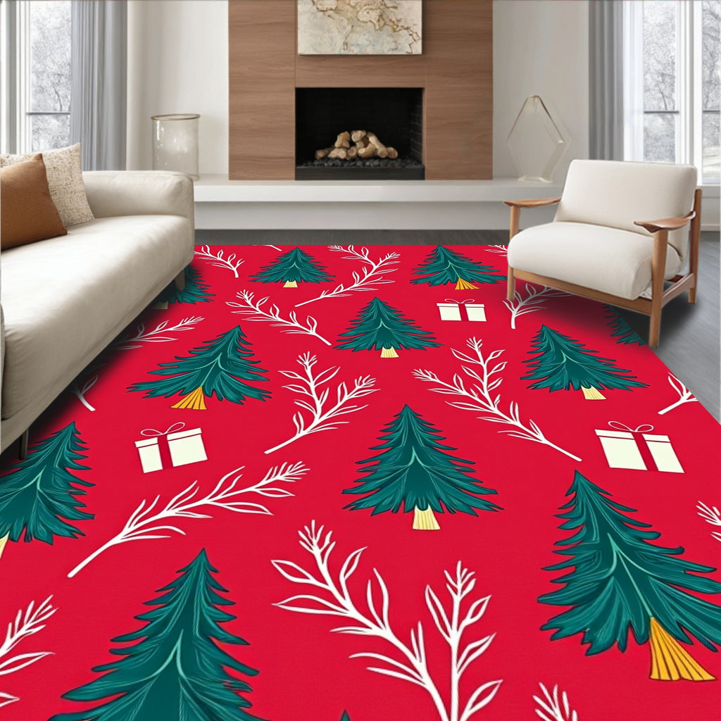 Red Festive Pine Gift Pattern Rug