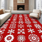 White Snowflake Medallion Collection Red Rug