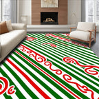 Red Swirl Green Stripe Diagonal Rug