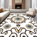 Elegant Gold Blue Floral Scroll Rug