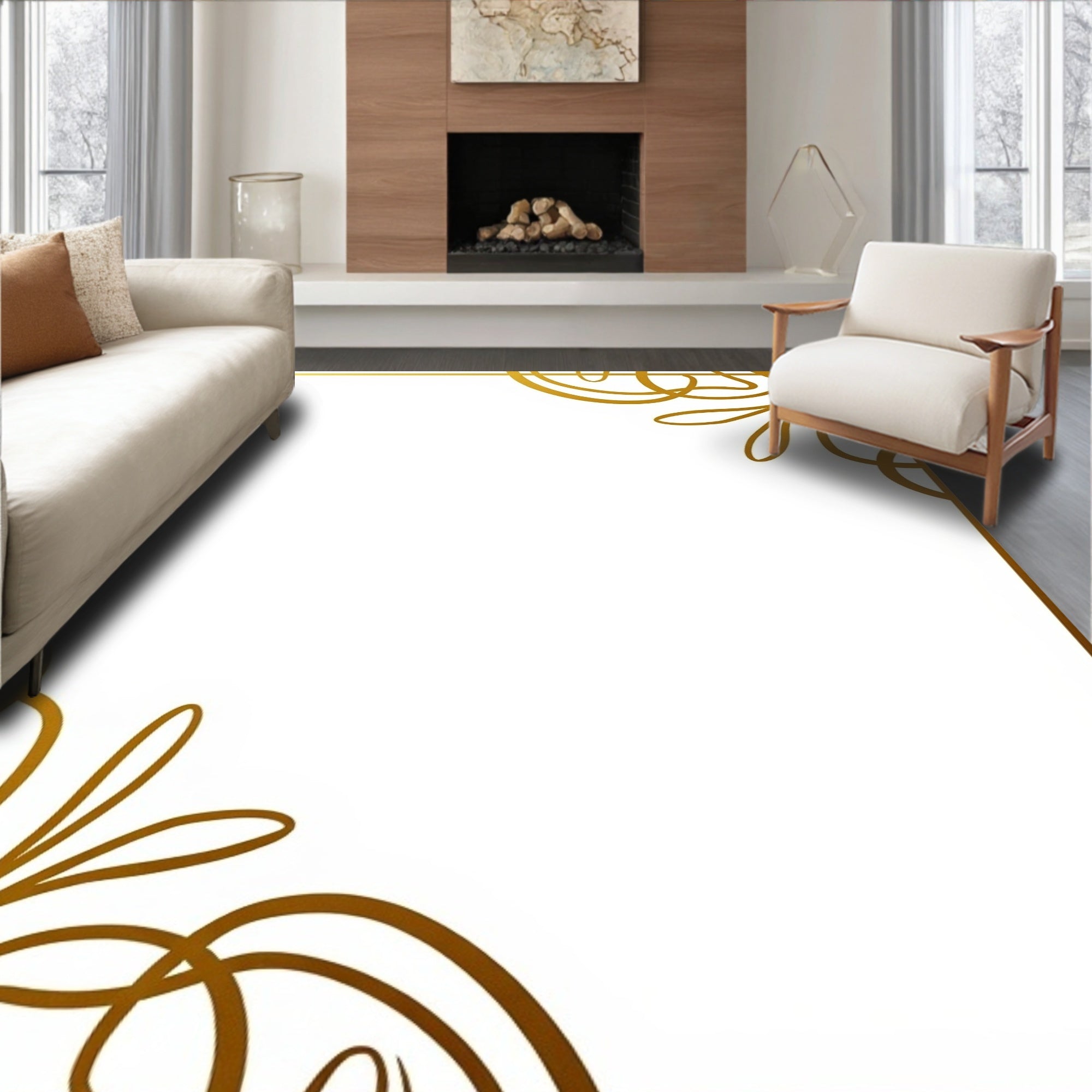 Golden Swirl Elegant Frame Rug