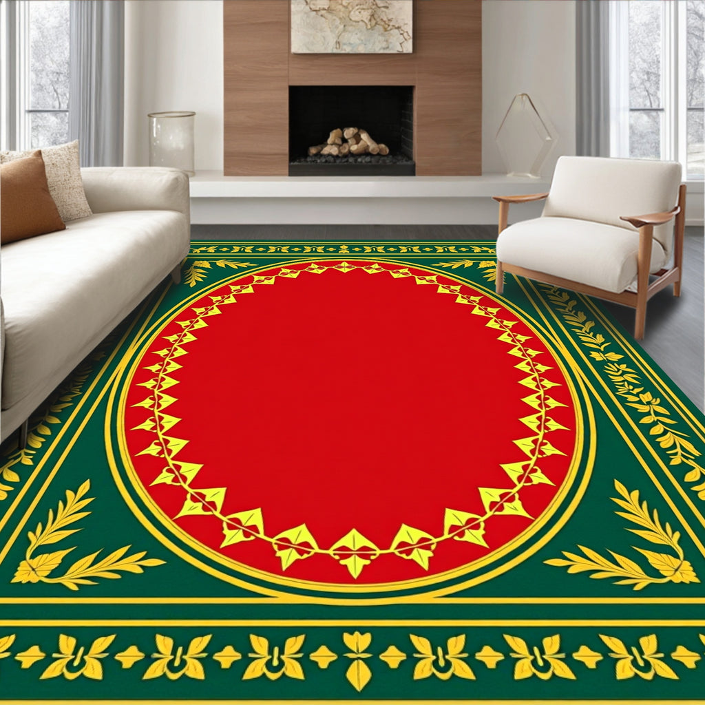 Rich Emerald Golden Floral Border Rug