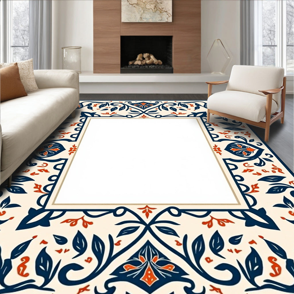 Vintage Floral Leaf Swirls Frame Rug