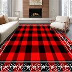 Red Black Buffalo Check Border Design Rug