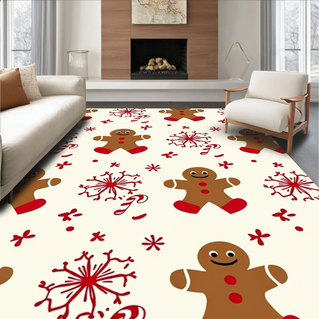 Gingerbread Candy Cane Snowflakes Pattern Rug