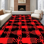 Bold Red Black Plaid Pattern Design Rug