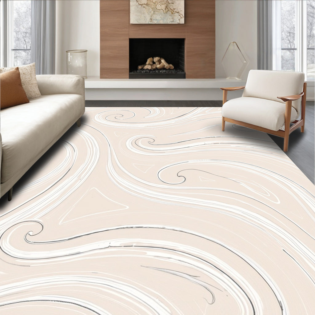 Cream Swirl Elegant Abstract Pattern Rug
