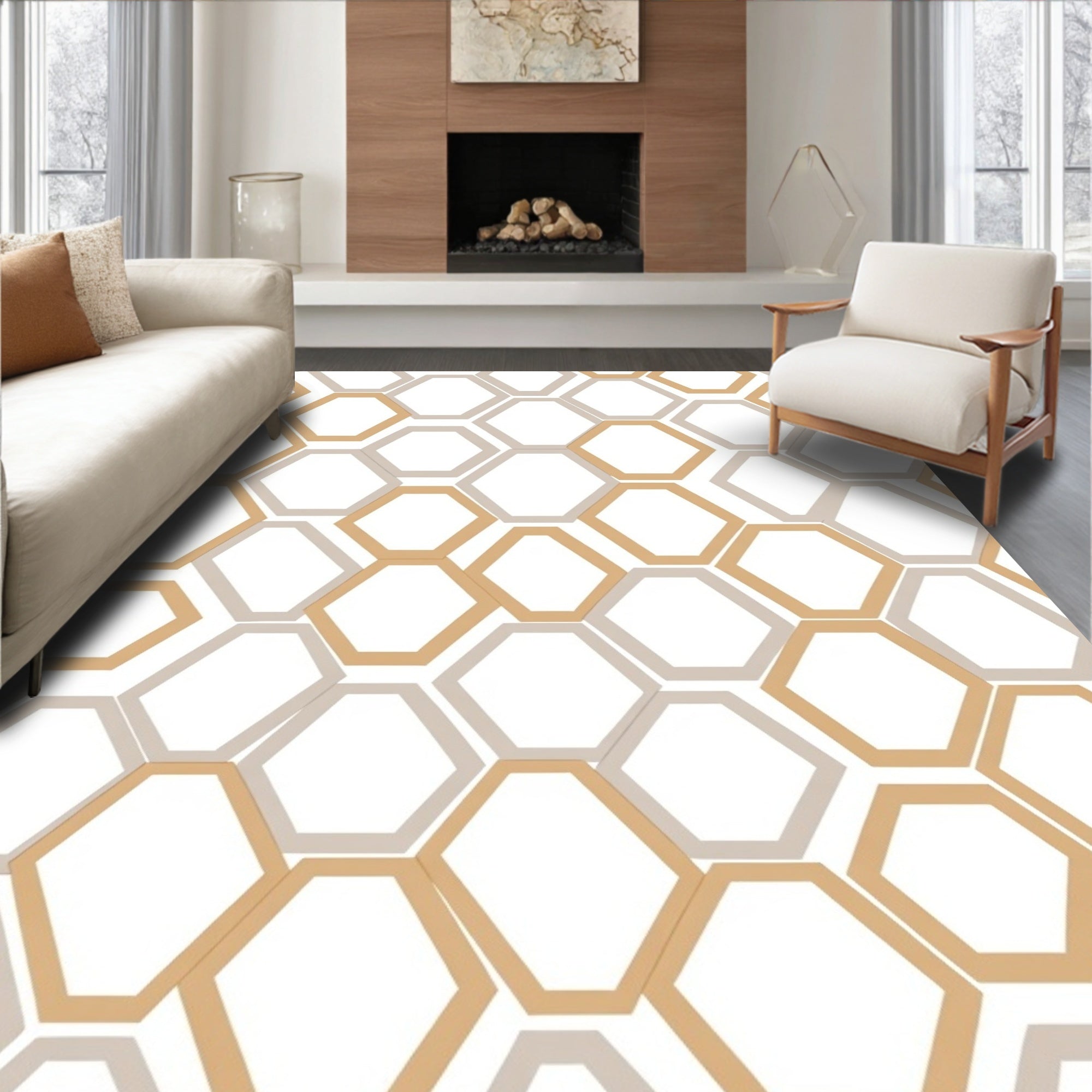Hexagonal Geometric Patterned Rug
