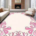 Elegant Pink Floral Swirl Border Rug