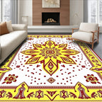 Bright Yellow Red Floral Mandala Design Rug