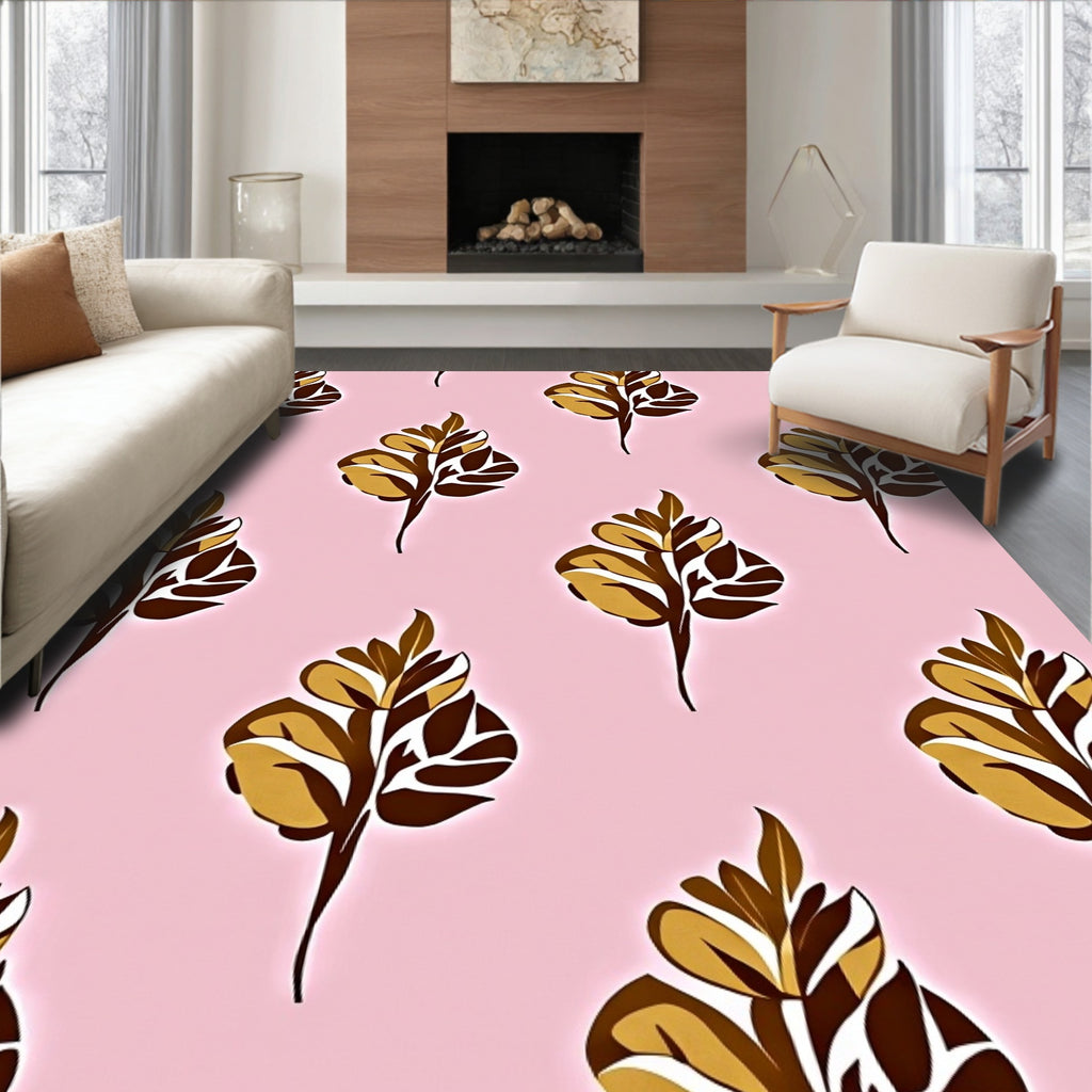 Brown and Gold Leaf Pattern Rug