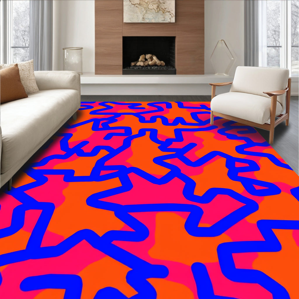Abstract Blue Line Star Pattern Rug