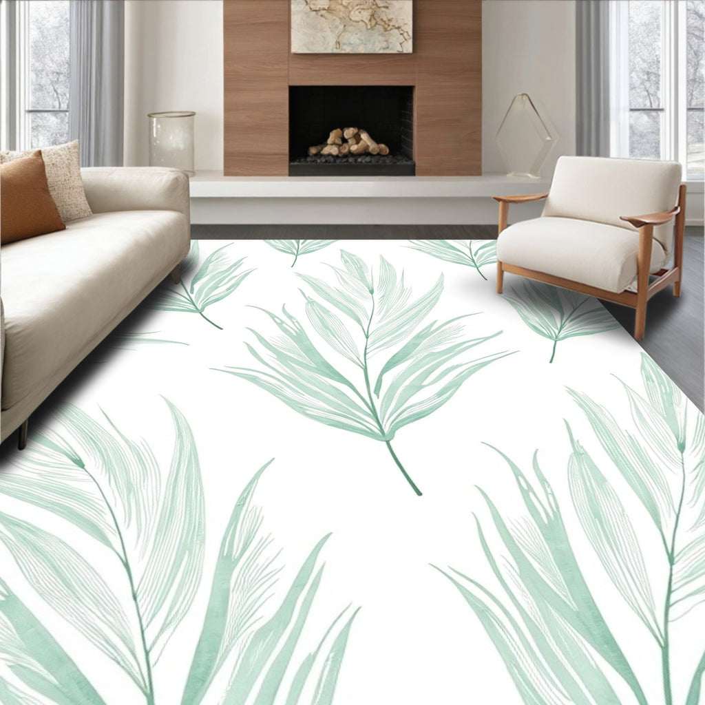 Light Green Palm Leaf Pattern Rug
