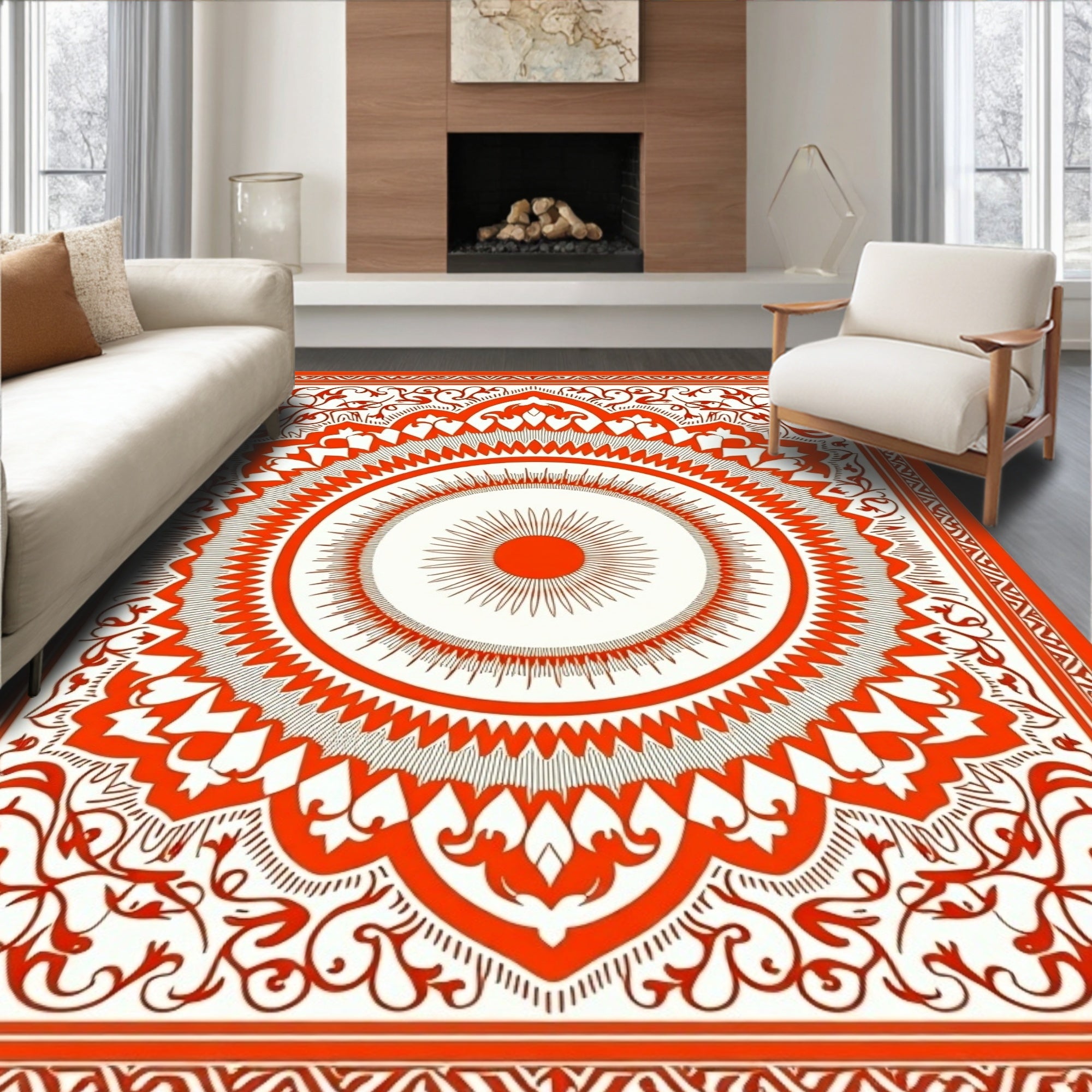 Radiant Sun Mandala Inspired Design Rug