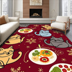 Festive Whimsical Cat Food Pattern Rug