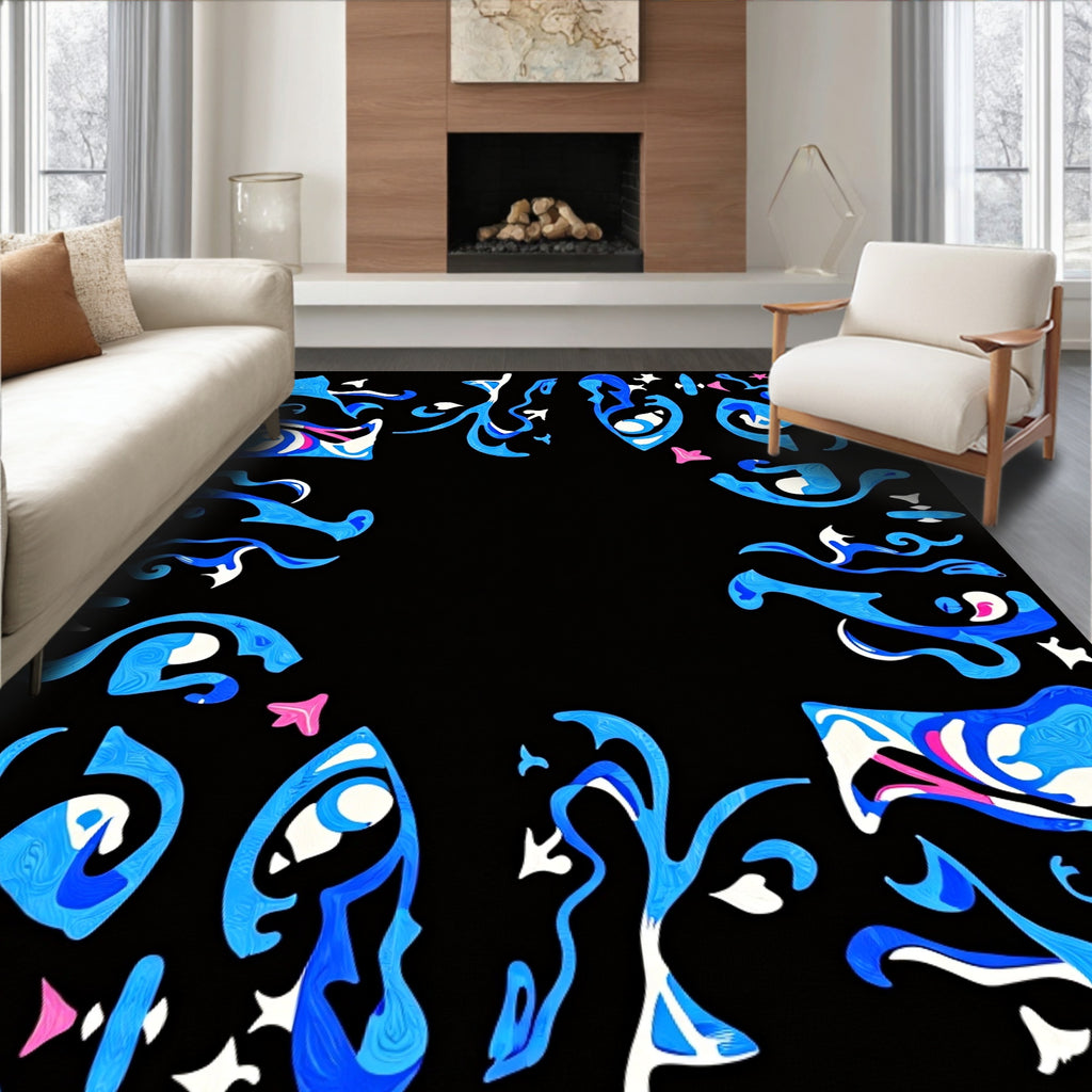 Vibrant Blue Whimsical Swirls Rug