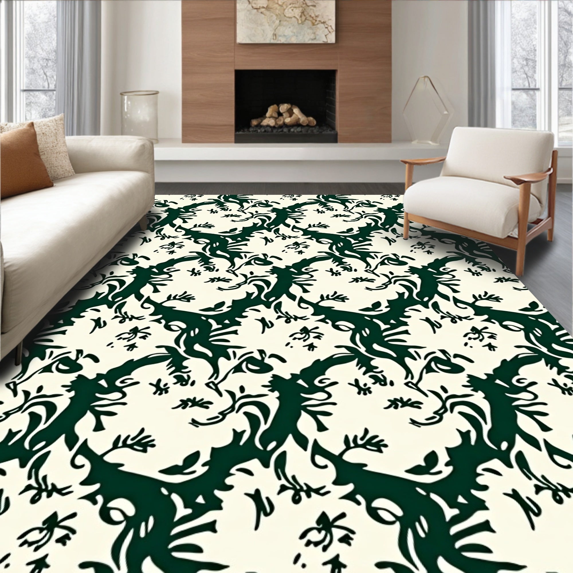 Whimsical Dark Green Swirls Pattern Rug