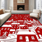 Whimsical Snowy Village Winter Scene Rug