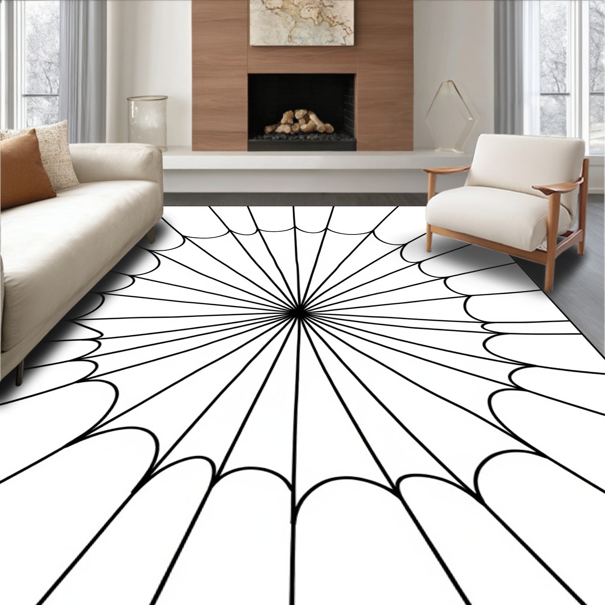 Monochromatic Spiderweb Pattern Rug
