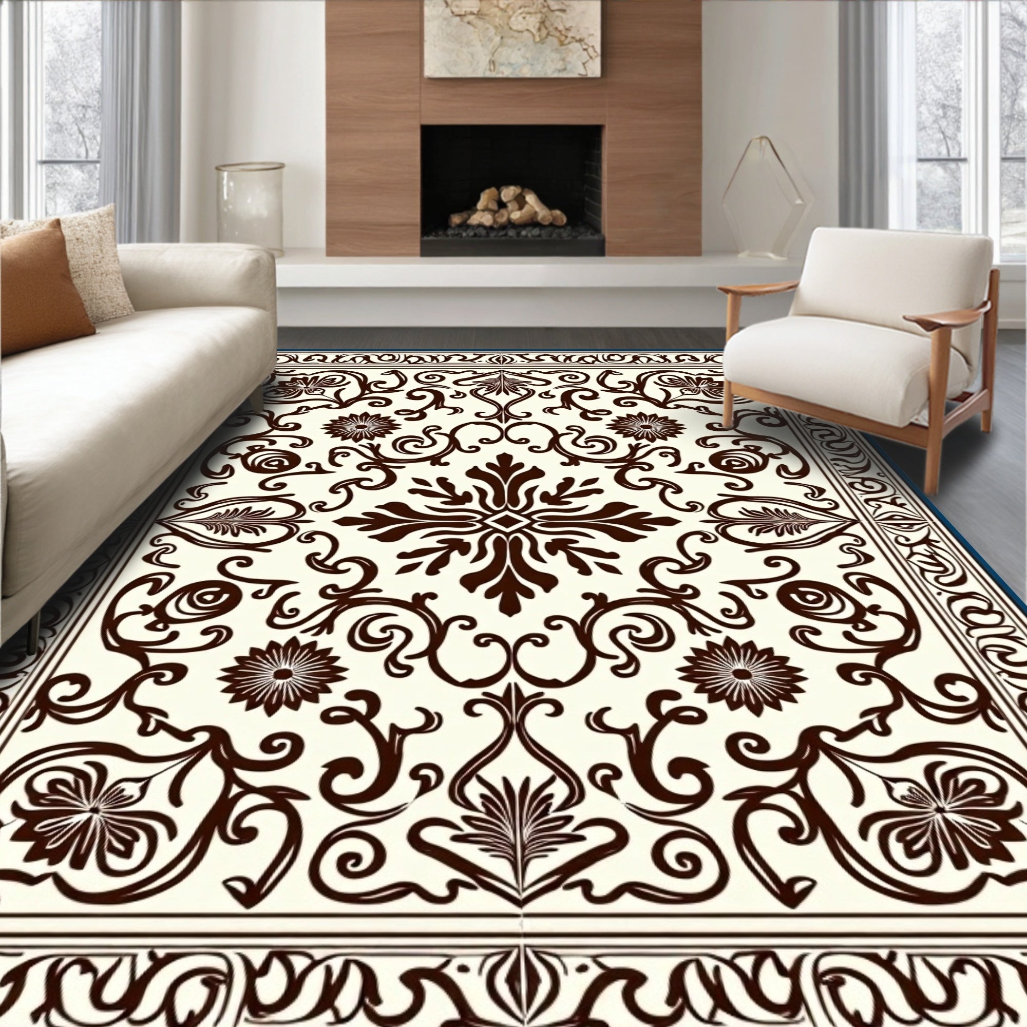 Classic Floral Brown Cream Medallion Rug