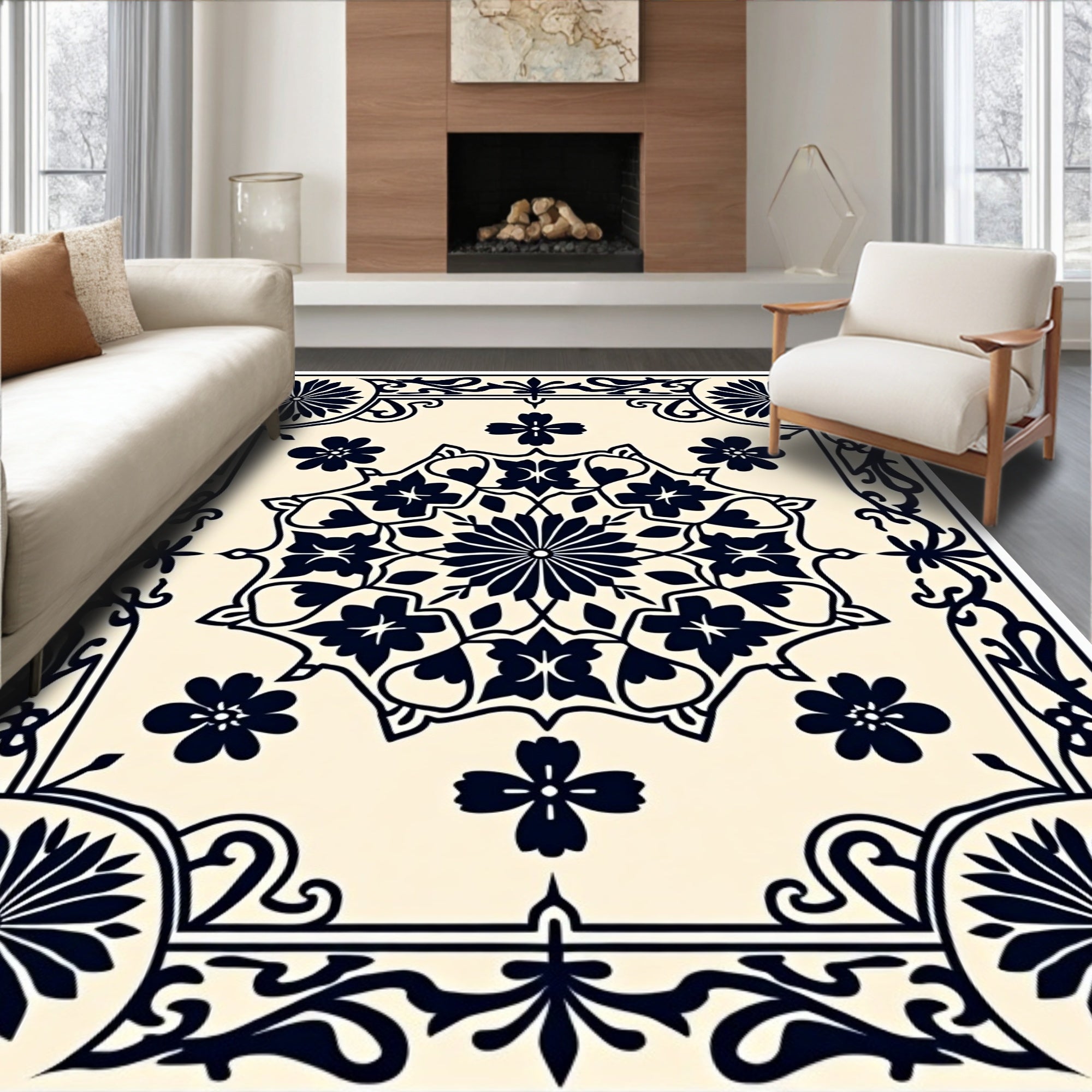 Ornate Floral Medallion Artwork Rug