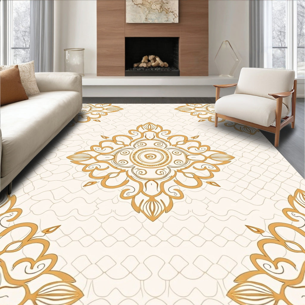 Ornate Floral Motif Cream Rug
