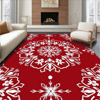 Crimson Snow Winter Mandala Pattern Rug