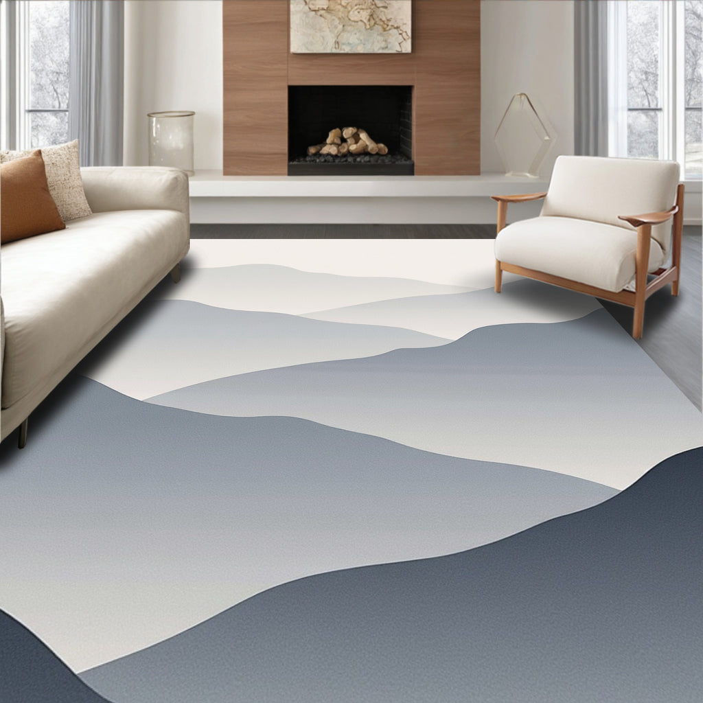 Misty Gray Mountain Layered Landscape Rug