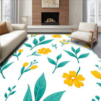 Yellow Floral Teal Leaf Pattern Rug