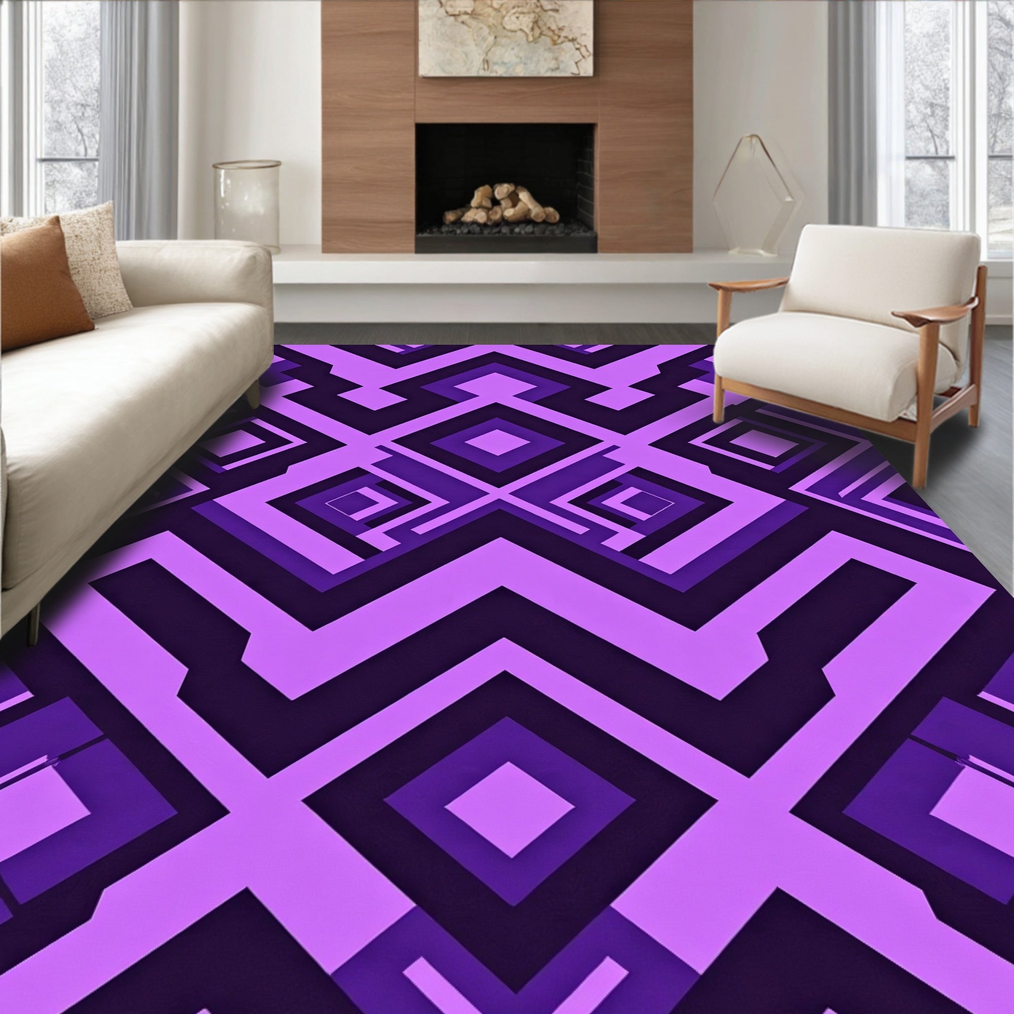 Purple Geometric Diamond Pattern Rug