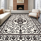Classic Black Floral Damask Rug