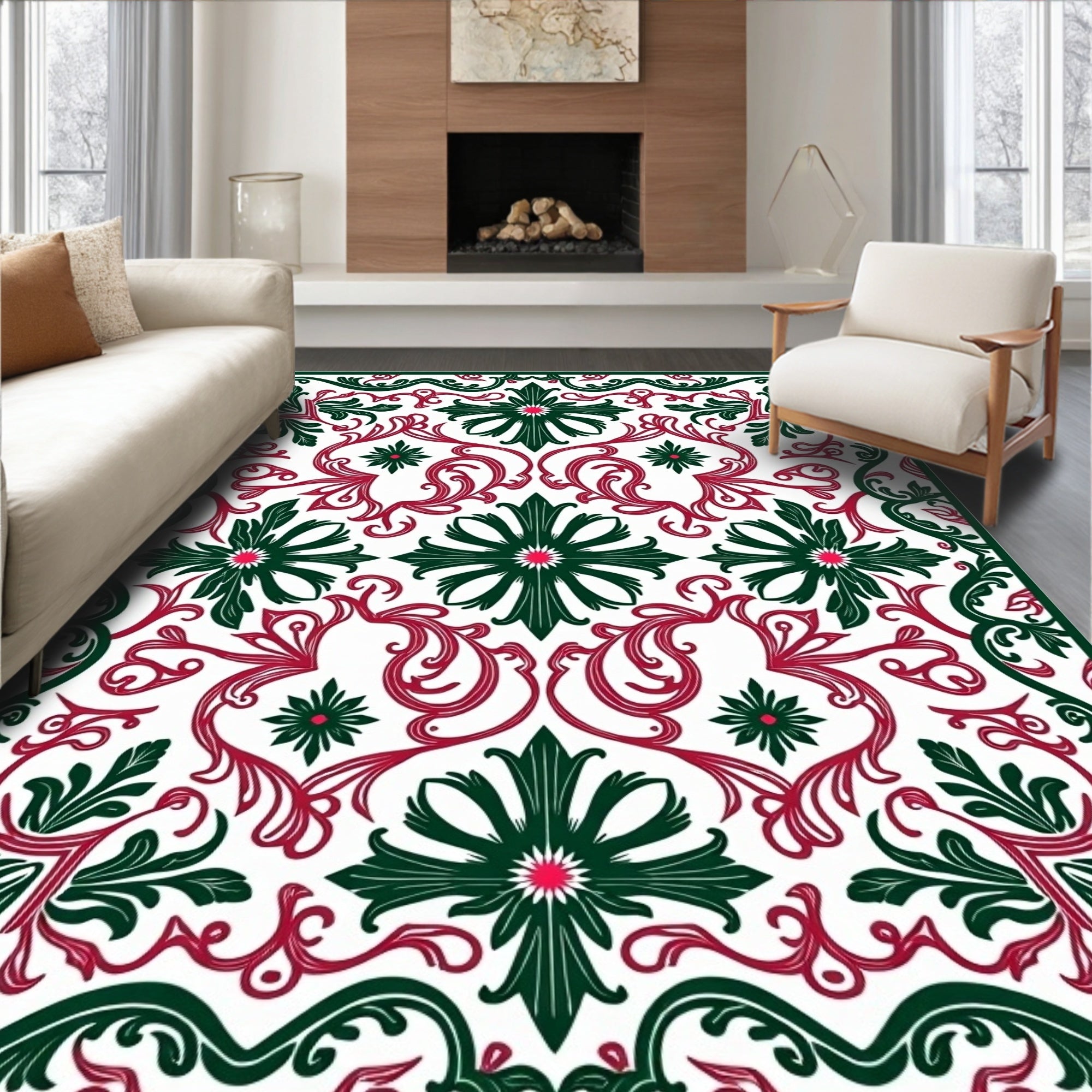 Classic Floral Swirls Pattern Design Rug