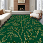 Green Gold Leaf Vine Pattern Rug