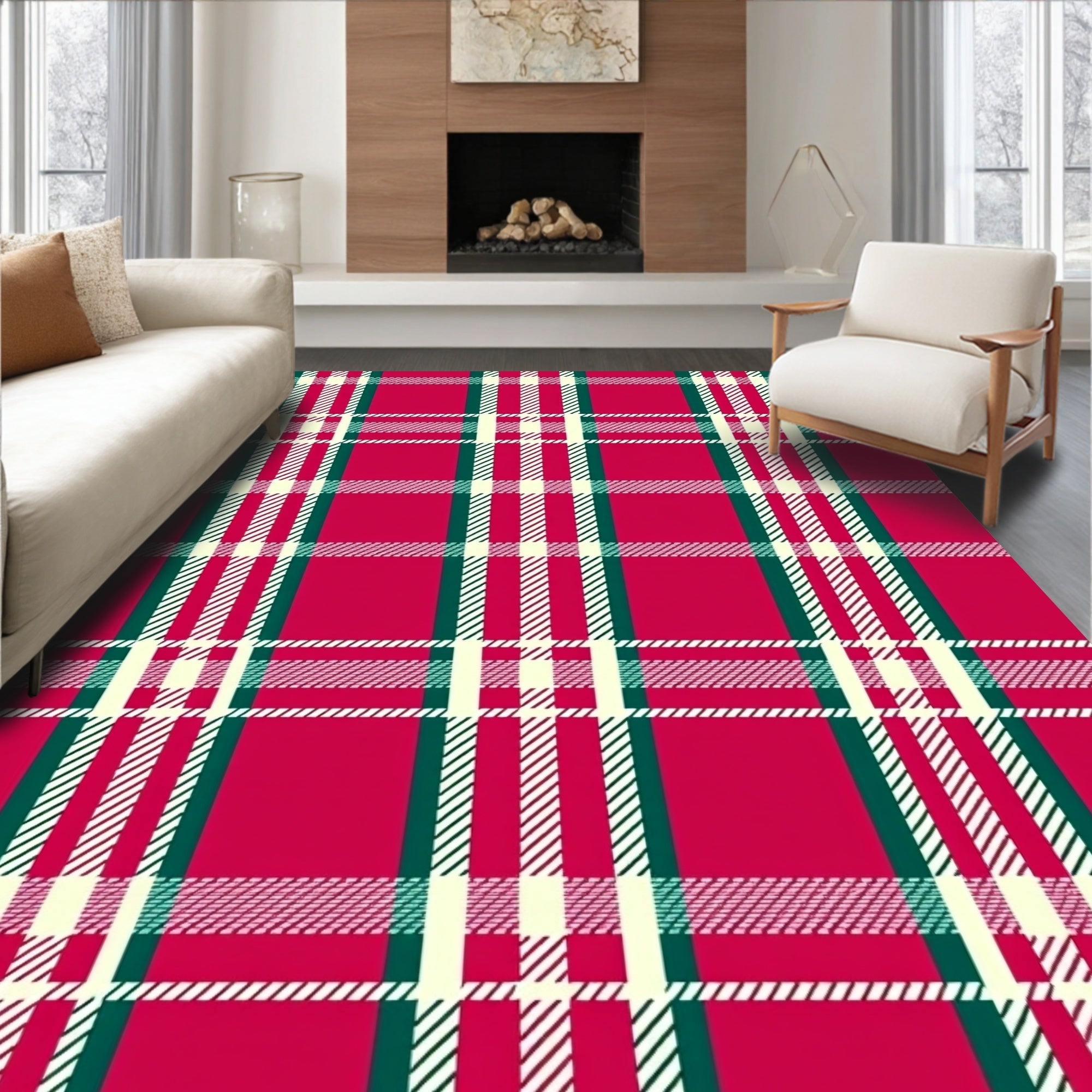 Classic Red Tartan Plaid Design Rug