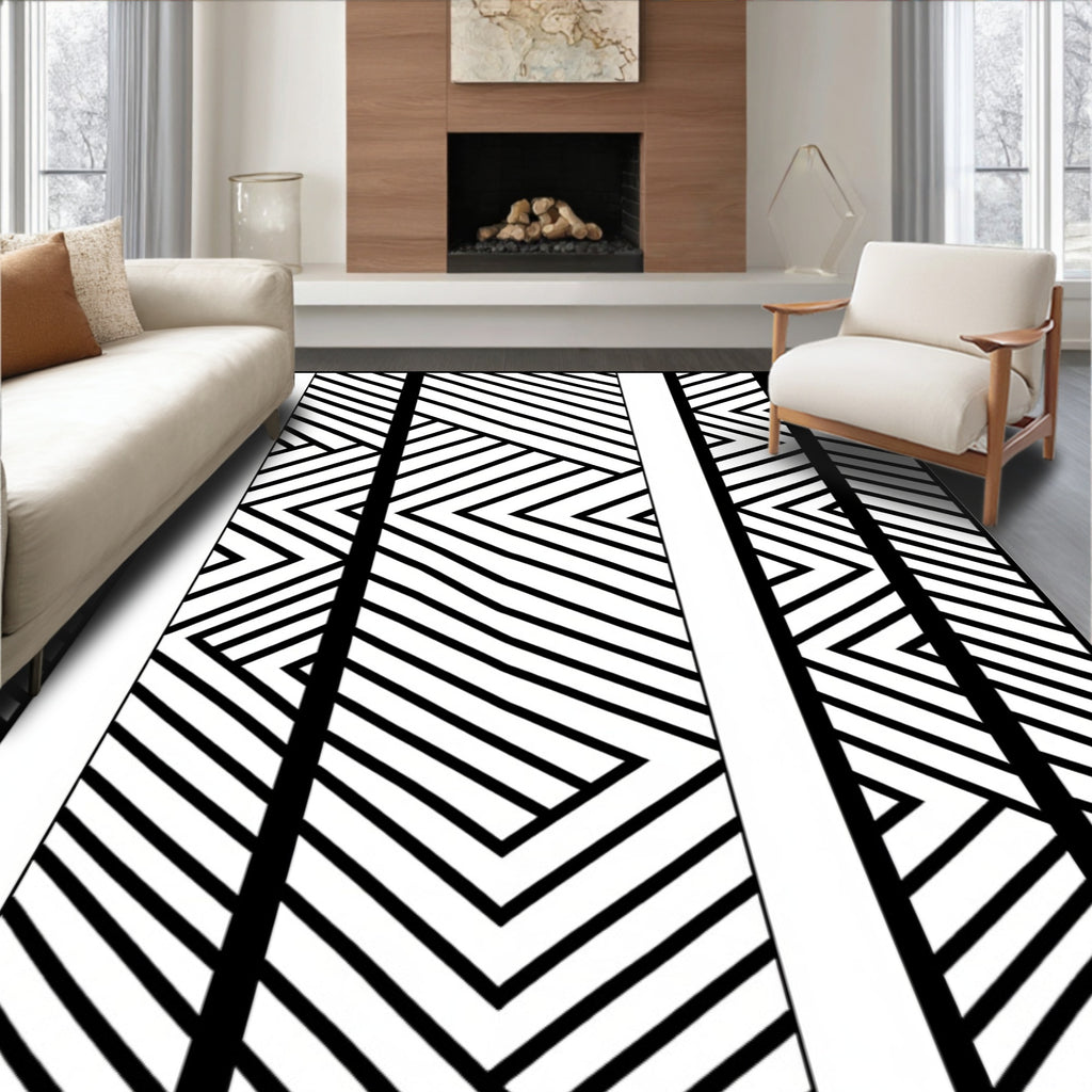 Monochrome Geometric Stripe Pattern Rug