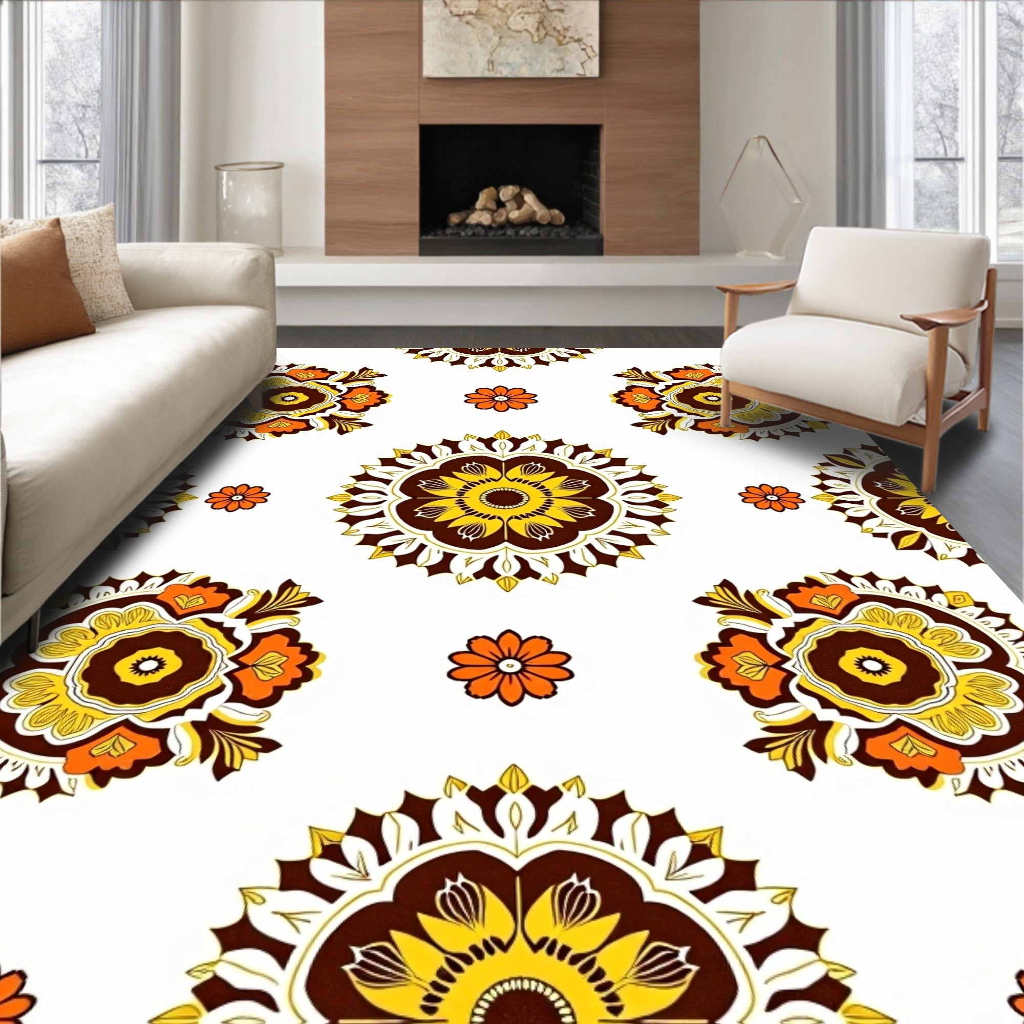 Retro Floral Sunburst Pattern Rug