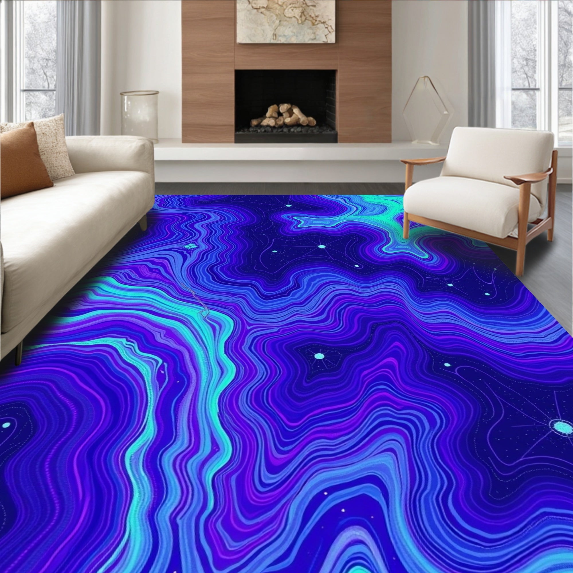 Abstract Swirling Psychedelic Waves Rug
