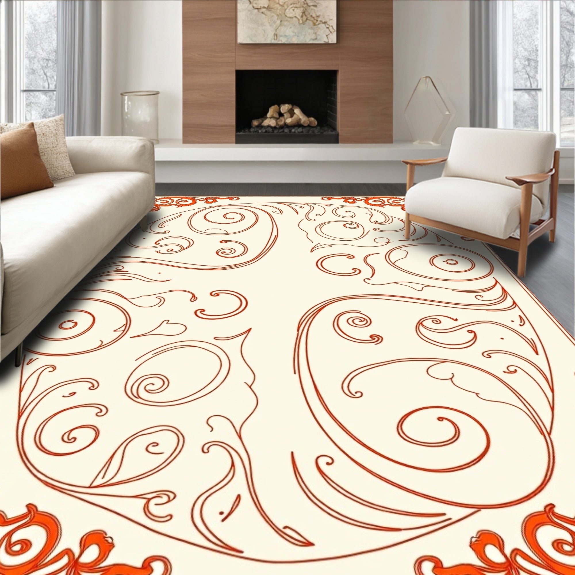 Ornate Flourish Scrollwork Rug
