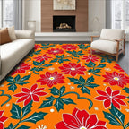 Holiday Poinsettia Leaf Floral Pattern Rug