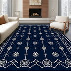 Navy White Floral Medallion Pattern Rug