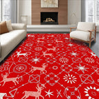 White Reindeer Snowflake Geometric Pattern Rug