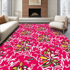 Whimsical Floral Script Pattern Rug