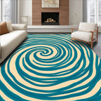 Swirling Teal Cream Abstract Design Rug
