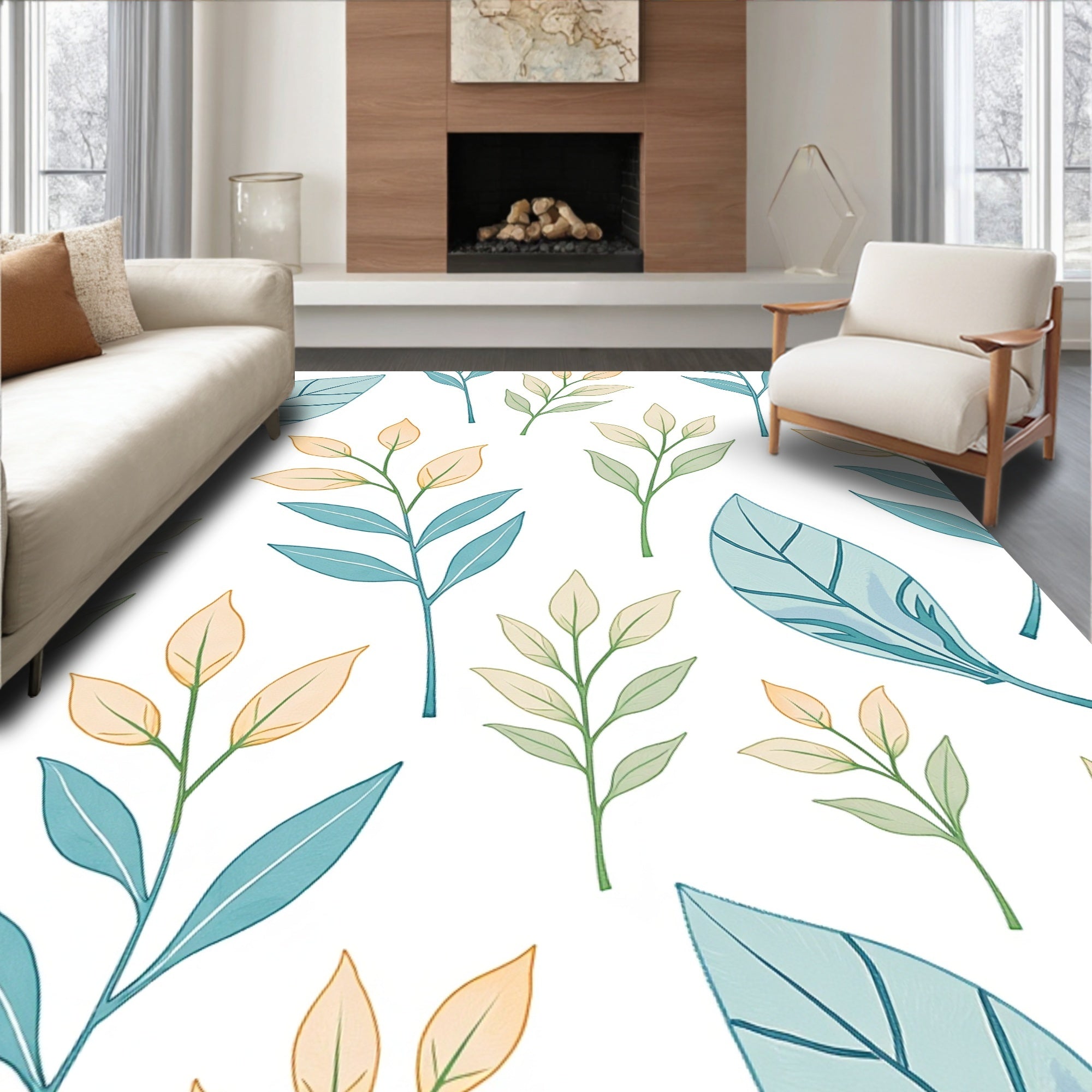 Botanical Branch Pattern With Soft Hues Rug